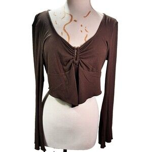 Boutique Blouse Size XL Classic Long Sleeve Dark Brown Modern Minimalist Top